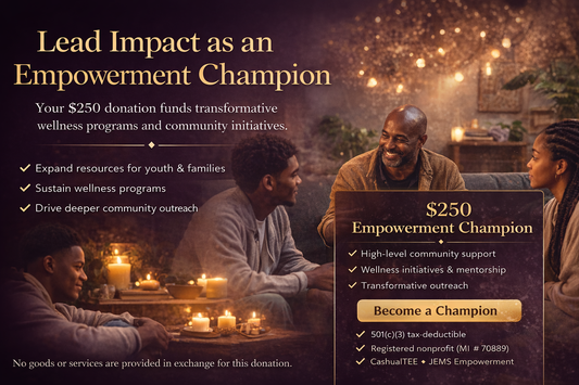 Advertisement for leading impact as an empowerment champion with a group of people sitting together.