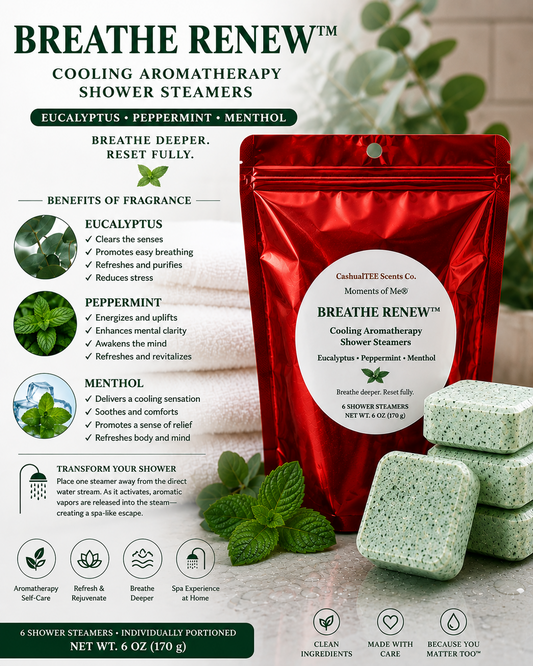 BREATHE RENEW™ Cooling Aromatherapy Shower Steamers – Eucalyptus, Peppermint & Menthol | 6 Count