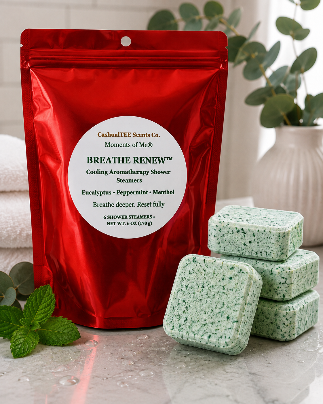 Breathe Renew™ Eucalyptus Peppermint Menthol Shower Steamers – 6 Pack