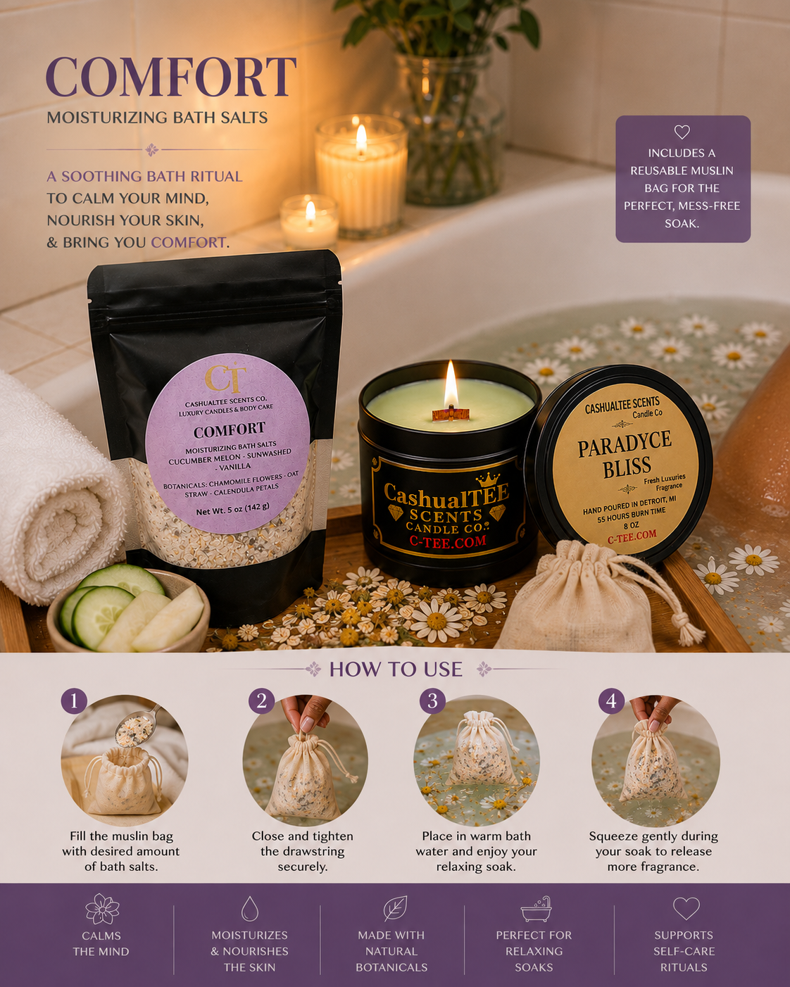 Moments of Me® Week 4 I Renew Ritual Bundle | Candle & Botanical Bath Salt Self-Care Gift Set