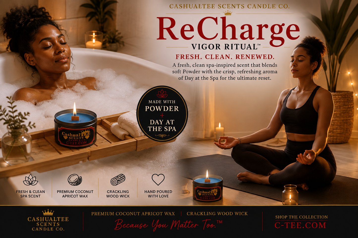 Bougie à mèche en bois ReCharge 8 oz