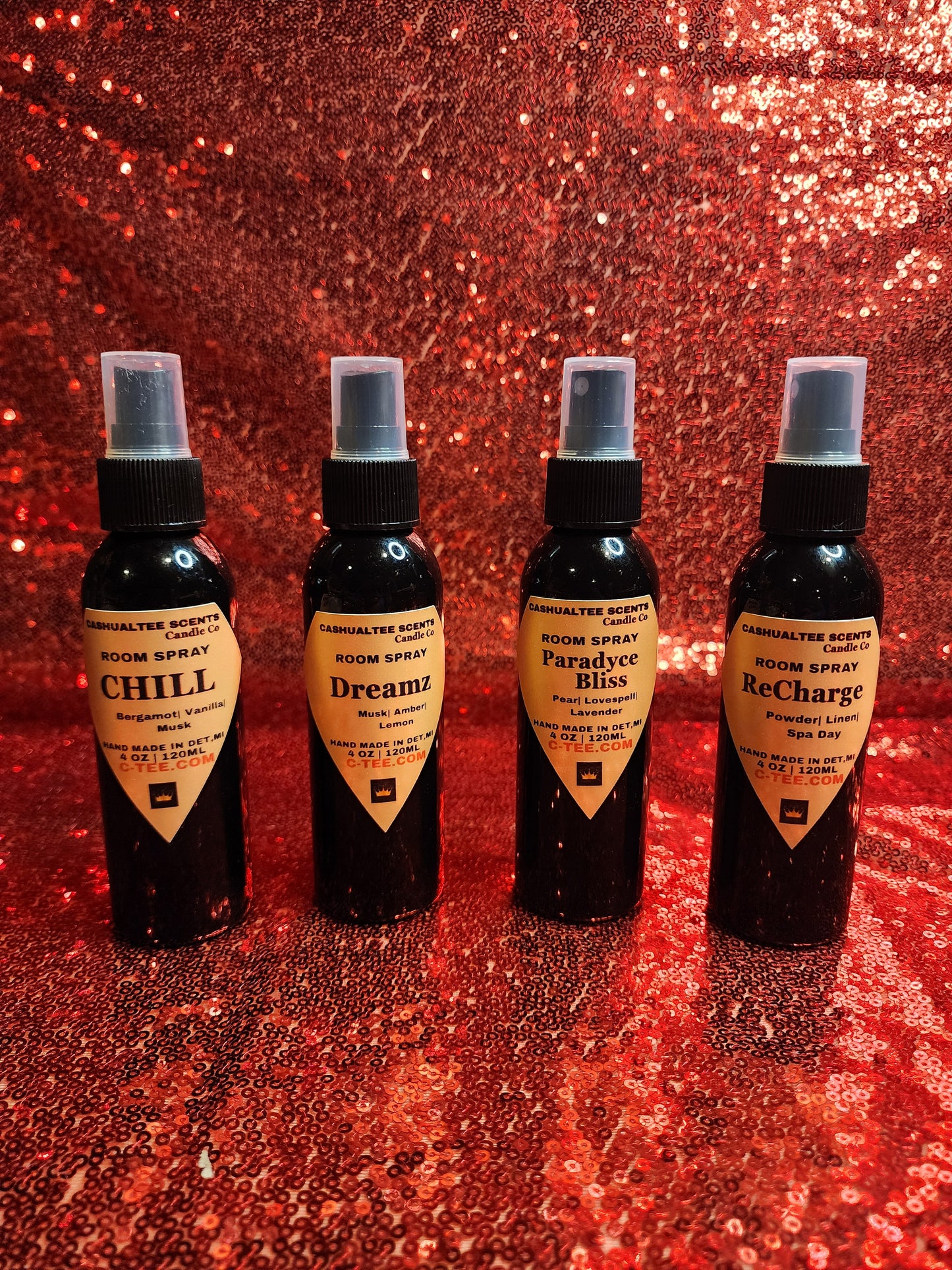 A room spray with a label that says ROOM LINEN CAR ODOR ELIMINATOR SPRAY
