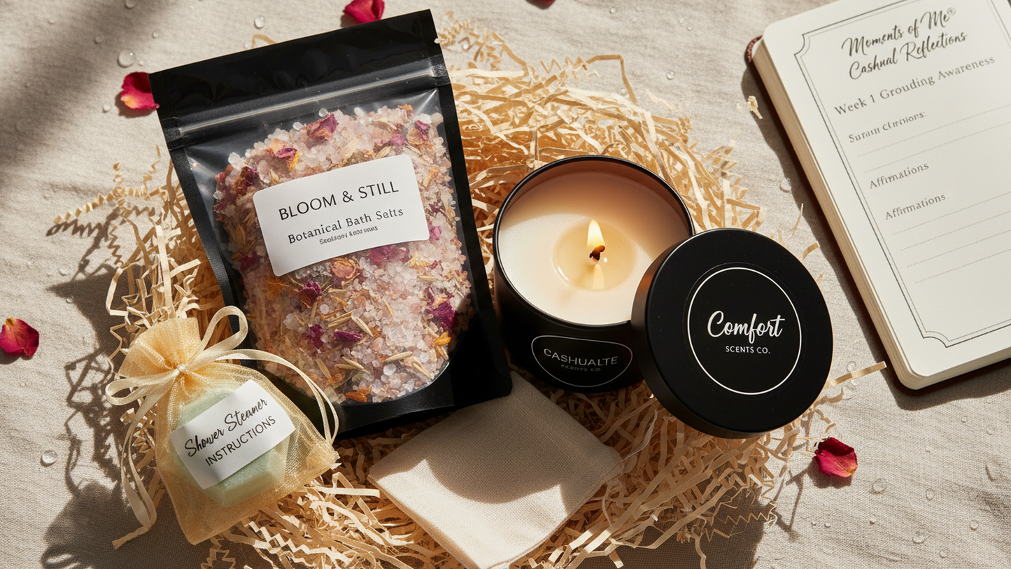 Moments of Me® Cashual Reflections Ritual Bundle – Starter Kit Includes Self-Care Journal, Candle & Bath Salt Gift Set - Most Popular