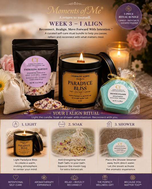 Moments of Me® Week 3 – I Align Ritual Bundle | Candle, Botanical Bath Salts & Shower Steamer Self-Care Set